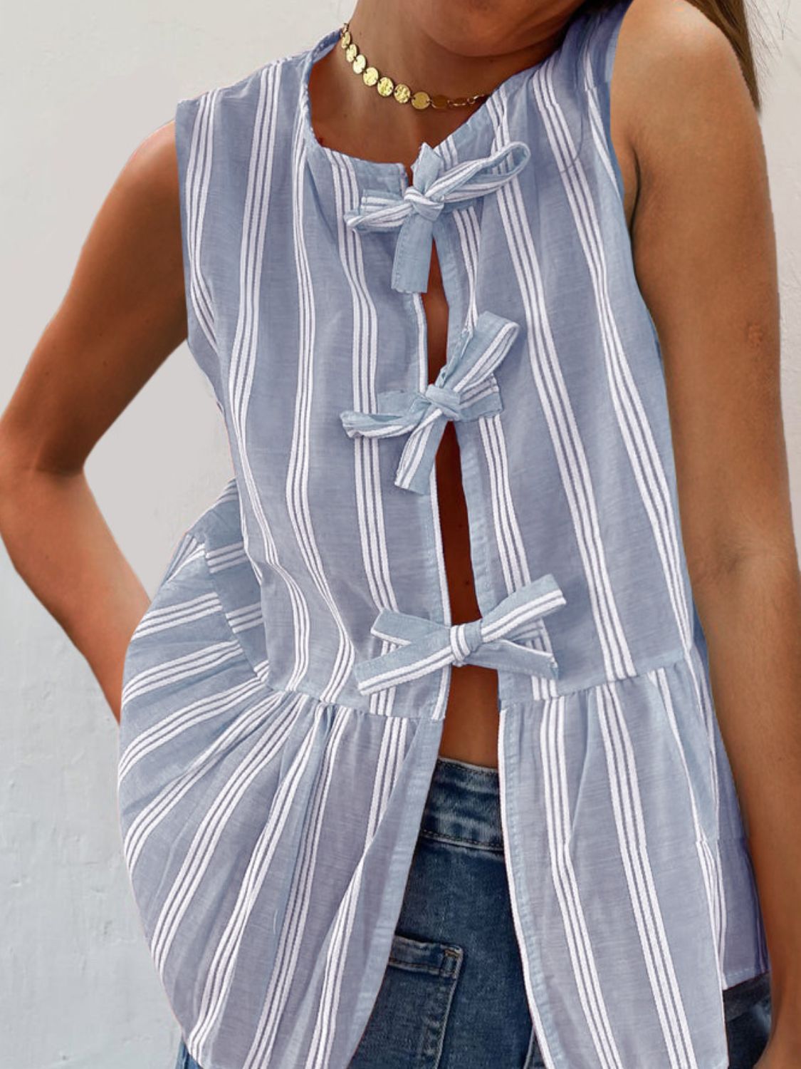 Tied Striped Round Neck Tank