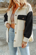 Color Block Collared Neck Sherpa Jacket