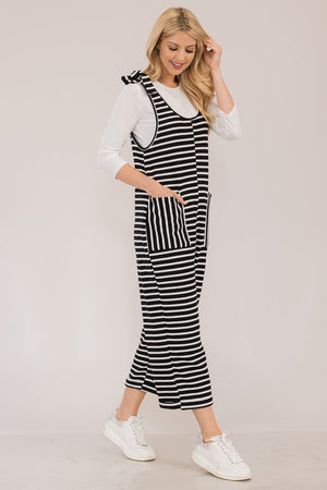 Celeste Full Size Striped Scoop Neck Overalls with Pockets