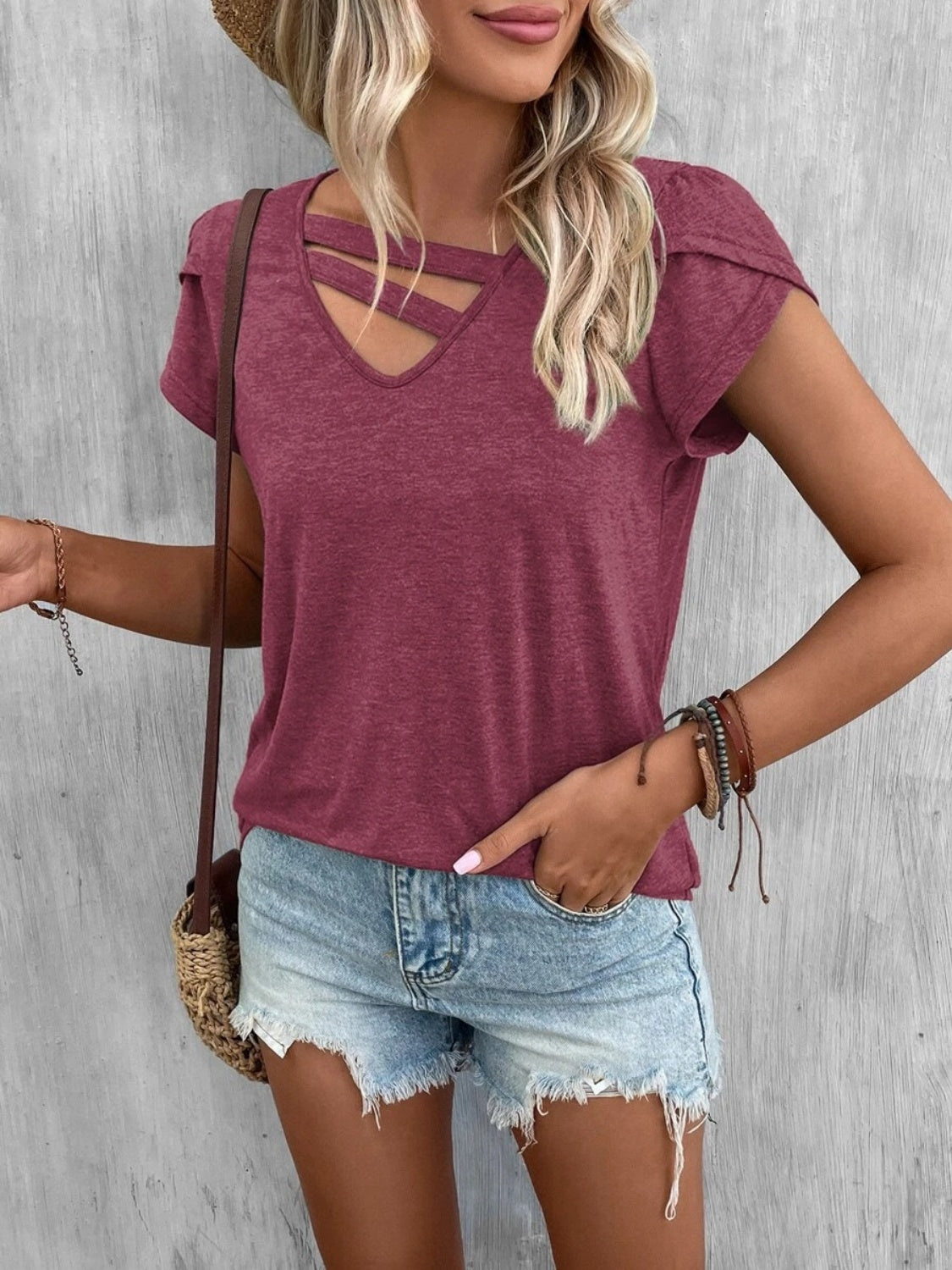 Asymmetrical Petal Sleeve T-Shirt