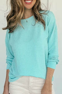 Corded Knit Round Neck Long Sleeve Top