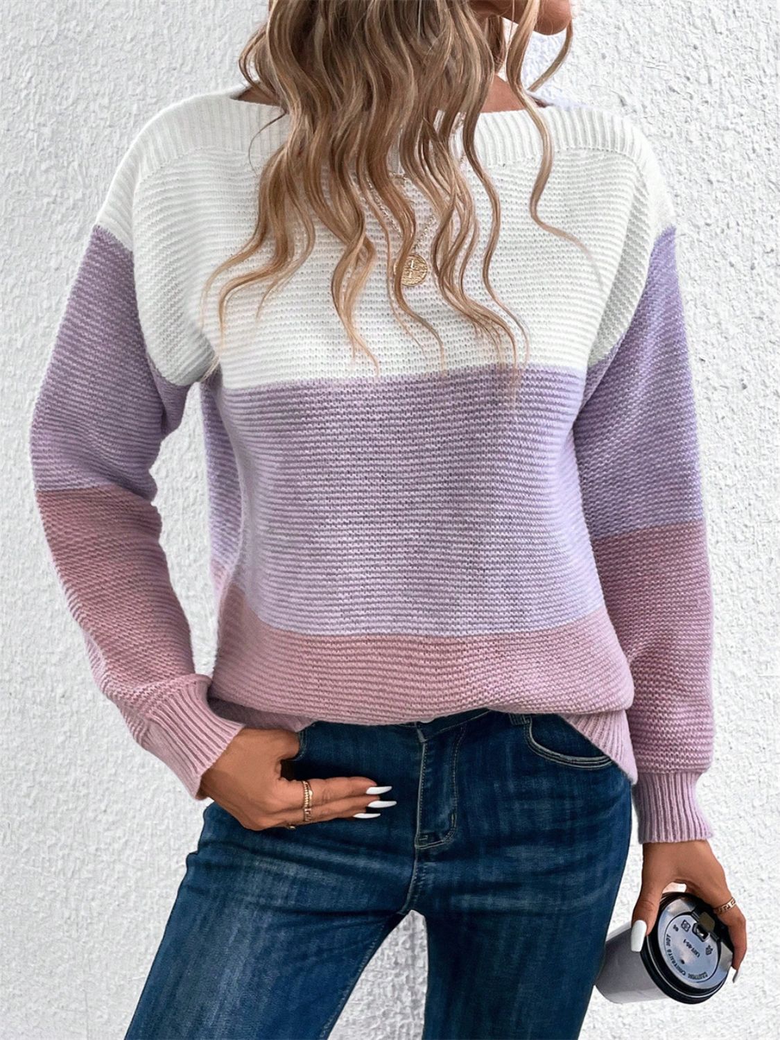 Color Block Drop Shoulder Long Sleeve Sweater