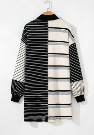 Striped Patchwork Long Sleeve Mini Dress