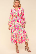 Haptics Full Size Floral Surplice Balloon Sleeve Dress with Side Pockets