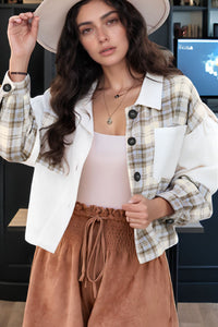 Corduroy Plaid Button Up Drop Shoulder Shacket