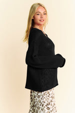 Davi & Dani Star Front Crochet Drop Shoulder Knit Top