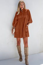 Corduroy Quarter Snap Three-Quarter Sleeve Dress