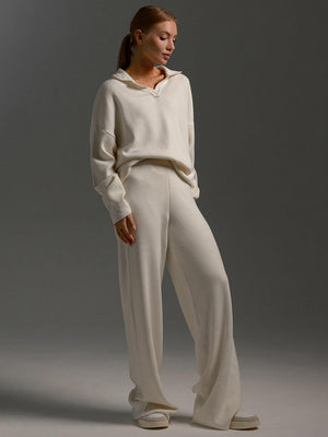 Johnny Collar Long Sleeve Top and Pants Sweater Set