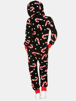 Printed Zip Up Long Sleeve Hooded Jumpsuit