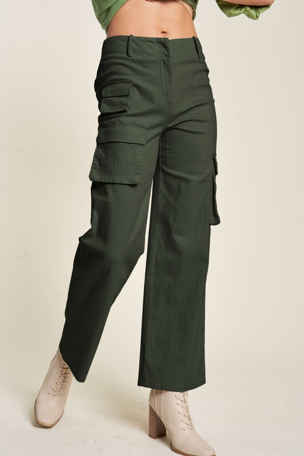 Davi & Dani Flap Pocket Mid Rise Cargo Pants