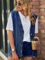 Full Size V-Neck Button Up Denim Vest