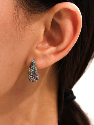 Stainless Steel Inlaid Zircon Teardrop Earrings