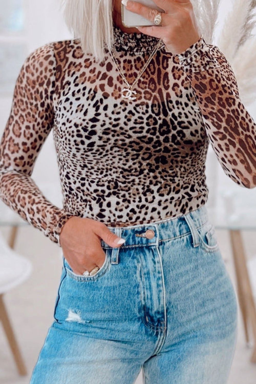 Turtleneck Leopard Long Sleeve Bodysuit