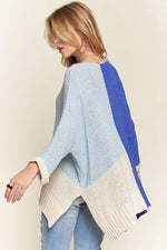 ADORA Side Slit Color Block Long Sleeve Sweater