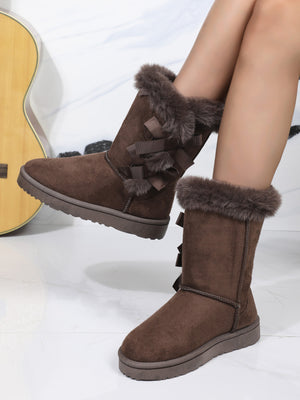 Bow Thermal Faux Fur Suede Boots