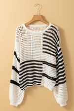 Contrast Striped Crochet Long Sleeve Knit Cover Up