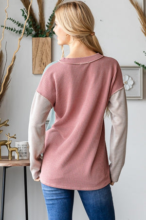 Heimish Color Block Exposed Seam Ribbed T-Shirt