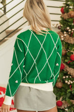 Diamond Pattern Contrast Trim Mock Neck Sweater