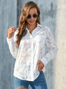 Full Size Collared Neck Long Sleeve Shirt Plus Size