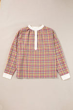 Mulit-Color Plaid Round Neck Long Sleeve Blouse