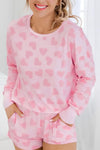 Heart Print Long Sleeve Top and Shorts Lounge Set