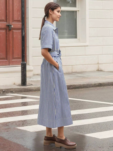 striped button up shirt dress Avec Les Filles Button Front Dress - Blue Stripe