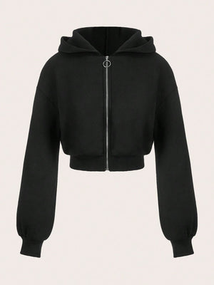 Zip Up Long Sleeve Cropped Hoodie