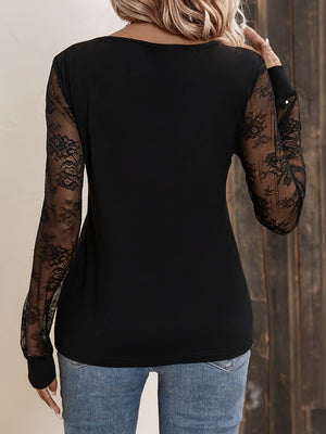 Lace Detail V-Neck Long Sleeve Top