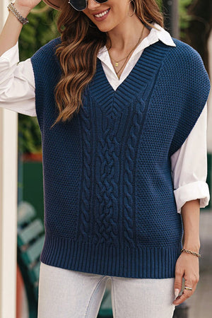 Cable-Knit V-Neck Sweater Vest