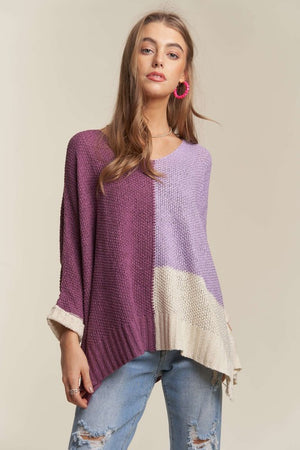 ADORA Side Slit Color Block Long Sleeve Sweater