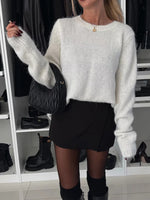 Bow Slit Back Round Neck Sweater