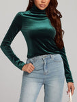 Solid Color Turtleneck Long Sleeve Top