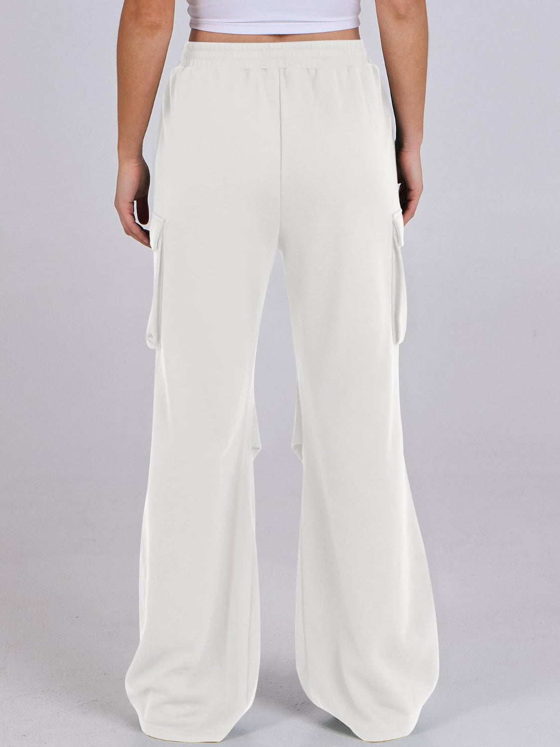 Elastic Waist Wide Leg Pants with Pockets