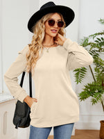 Ruched Shoulder Round Neck Long Sleeve Sweatshirt