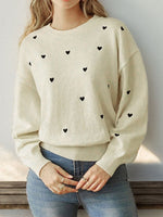 Perfee Heart Round Neck Long Sleeve Knit Top