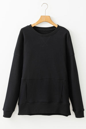 Solid Color Round Neck Long Sleeve Sweatshirt