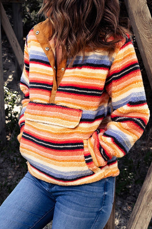 Contrast Striped Half Snap Long Sleeve Sweatshirt