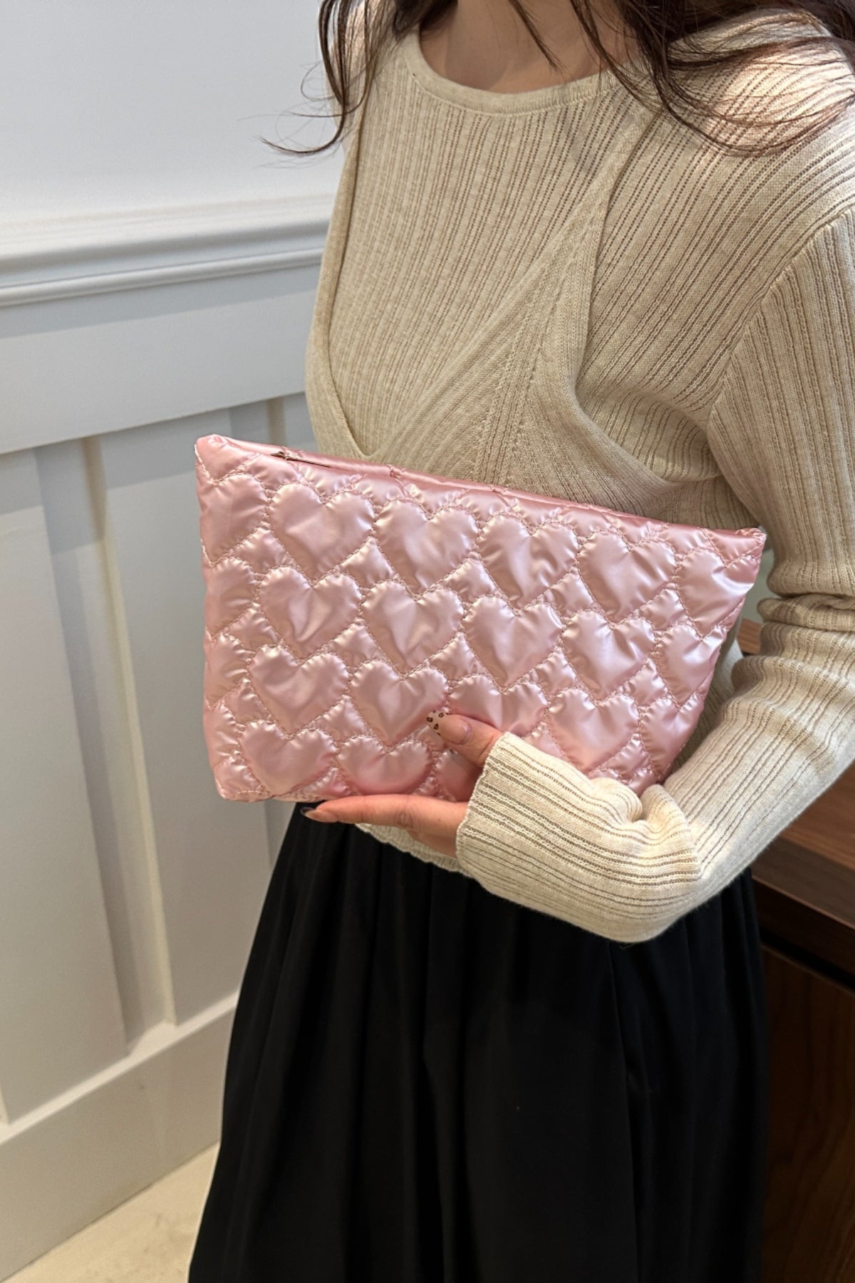 Ruched Heart Clutch with Zipper