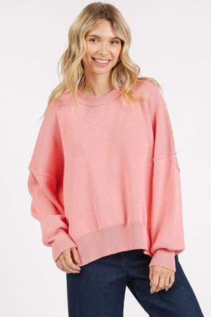 Mittoshop Side Slit Round Neck Drop Shoulder Sweater