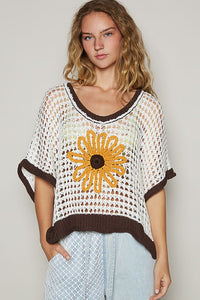 POL Hollow Out Flower Half Sleeve Knit Cover Up