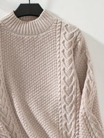 Cable-Knit Mock Neck Long Sleeve Sweater