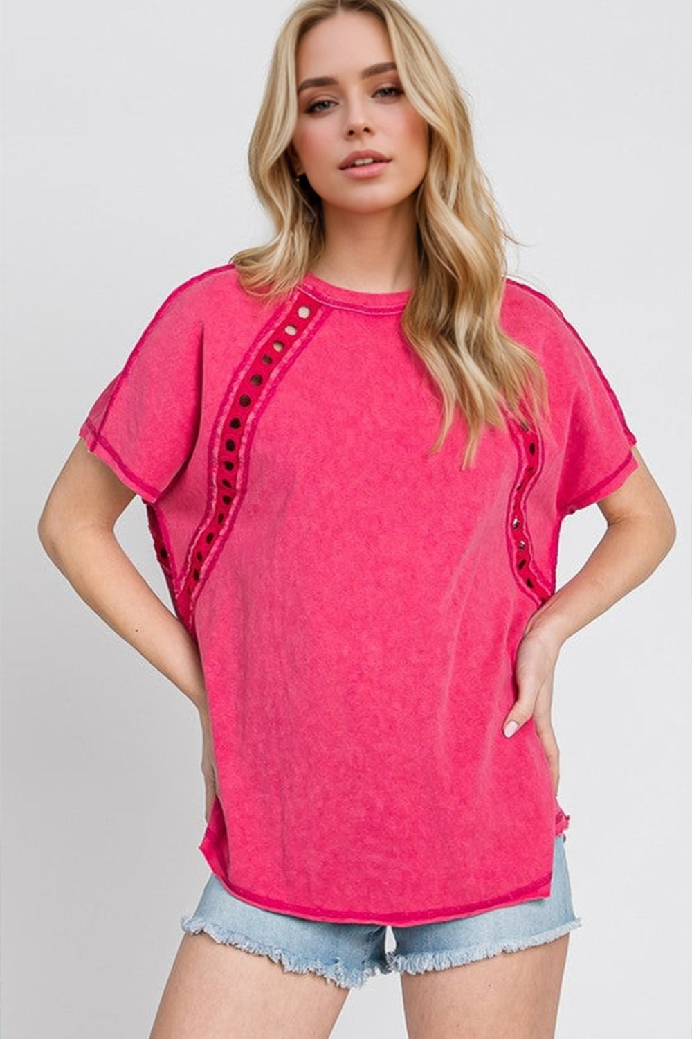 Double Take Full Size Cutout Round Neck Short Sleeve T-Shirt