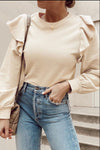 Ruffled Round Neck Long Sleeve Blouse