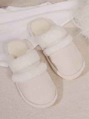 Contrast Faux Fur Round Toe Slippers