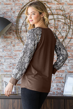 Heimish Full Size Snakeskin Print Raglan Sleeve Half Button Top