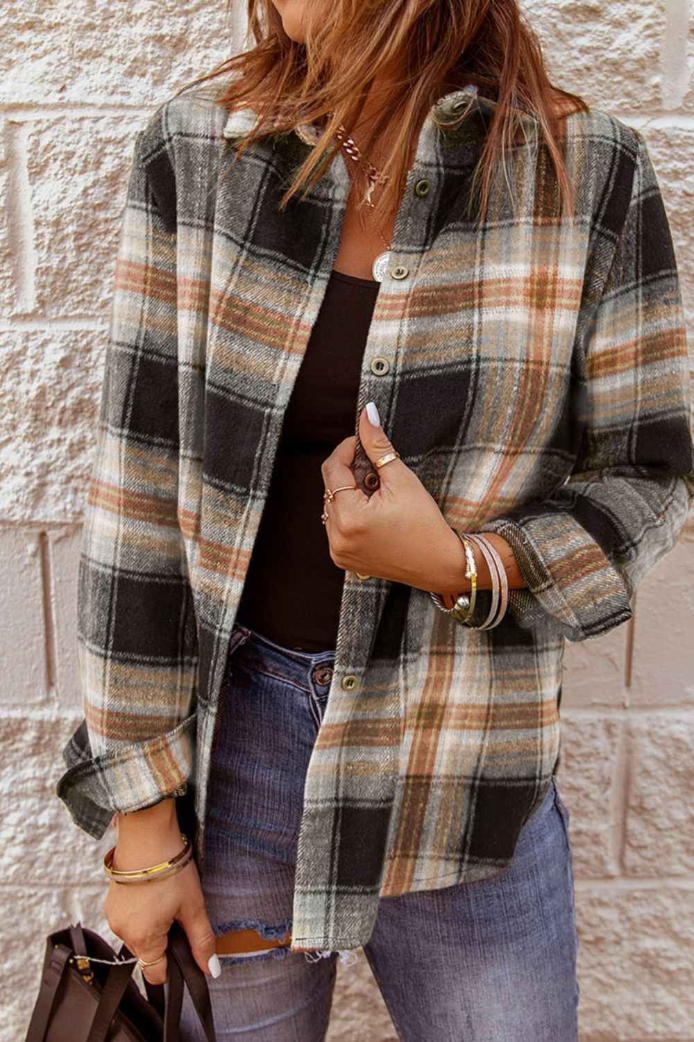 Plaid Collared Neck Button Up Long Sleeve Shirt