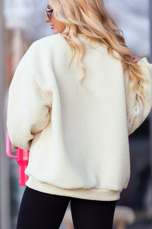 HOWDY Patched Round Neck Sherpa Sweatshirt