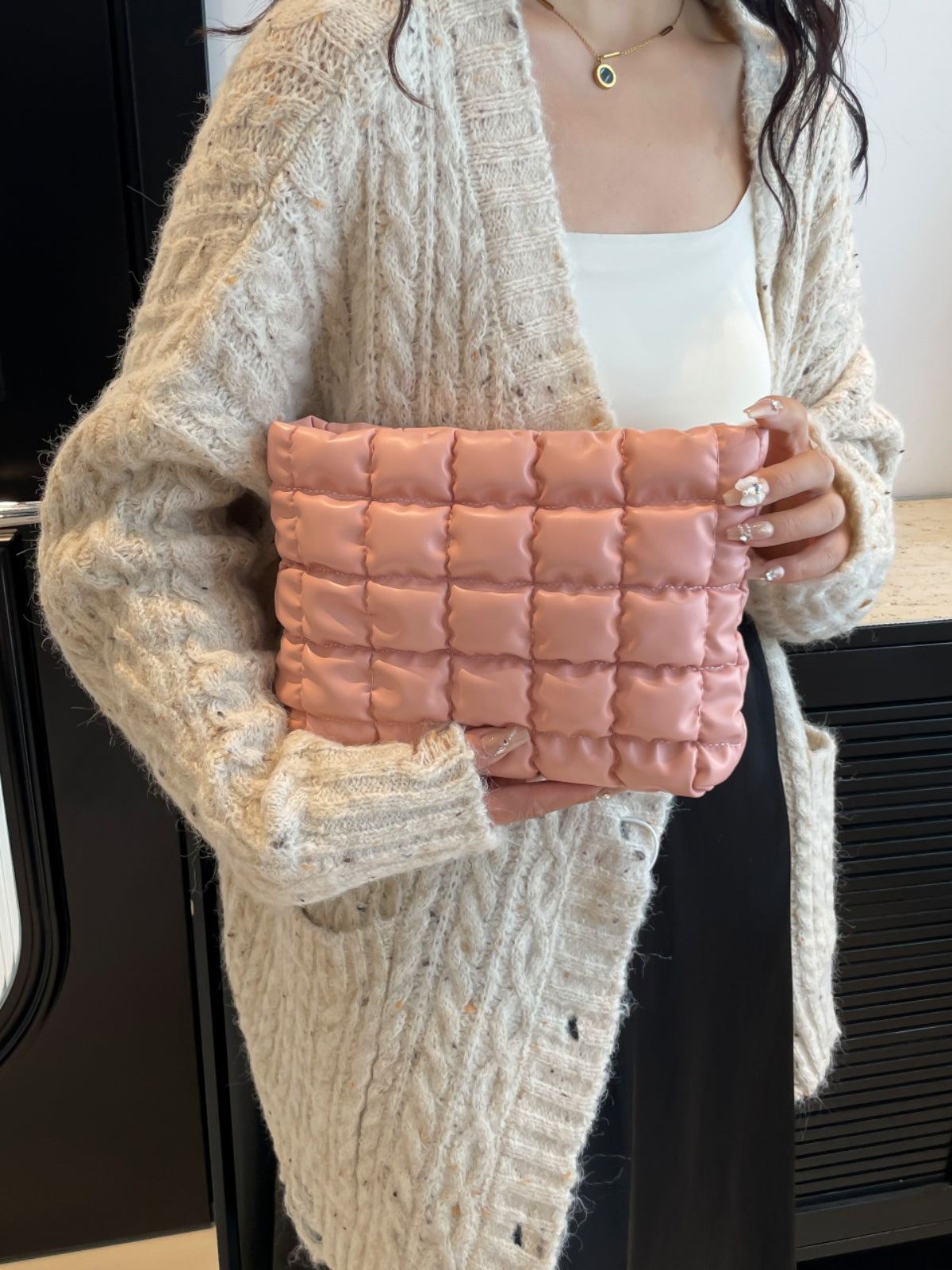 Quilted Plaid Clutch with Zipper