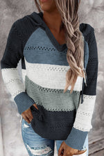 Color Striped Knitted Hoodie