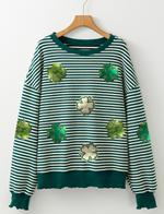 Stripe Lucky Clover Drop Shoulder Sweatshirt